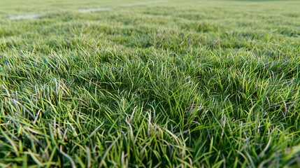 Obraz premium Green grass in a meadow in the morning. Close-up.