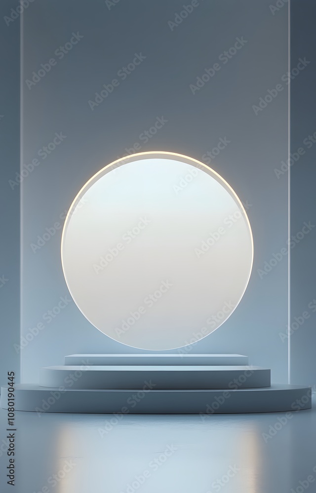 Poster 89. a minimalist 3d environment with soft glowing highlights and clear space for a product in the ce
