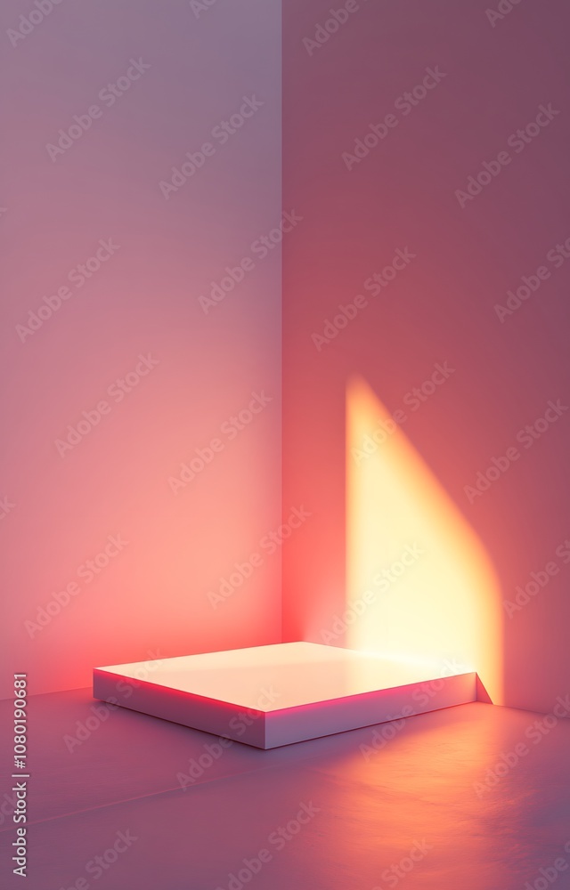 Poster 89. a minimalist 3d environment with soft glowing highlights and clear space for a product in the ce