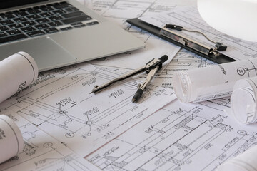 Architects concept,eco project house,Retrofit movement,engineer architect designer working drawing...