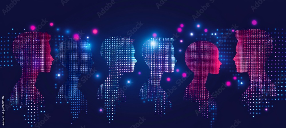 Aufkleber digital network of people futuristic visualization of global communication and connection