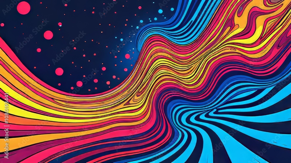 Poster a colorful painting of a wave with a sun in the background