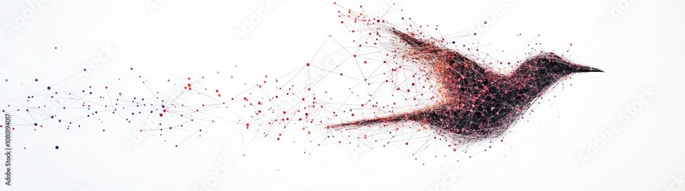 Poster Abstract representation of a bird in flight, composed of colorful dots and lines.