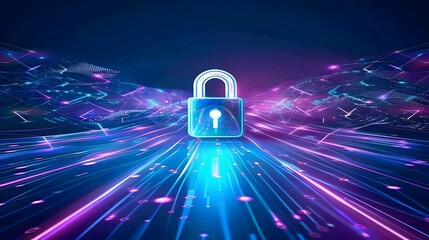 A glowing padlock amidst a digital landscape, symbolizing cybersecurity and protection.