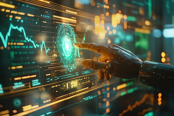  AI Robot Touching Holographic Stock Chart: Visualizing Financial Data