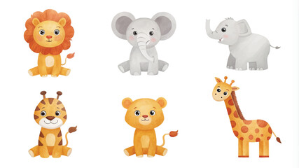 Obraz premium Set of cute cartoon animals. Vector illustration isolated on white background.