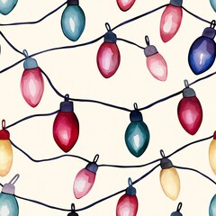 Festive Watercolor Christmas Lights String Holiday Decor Seamless Pattern Background