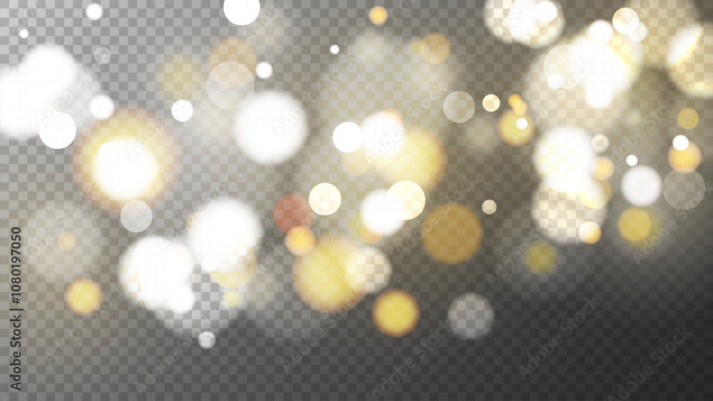 Poster vibrant bokeh lights. abstract blurred overlay design. bright blur light effect. transparent backgro