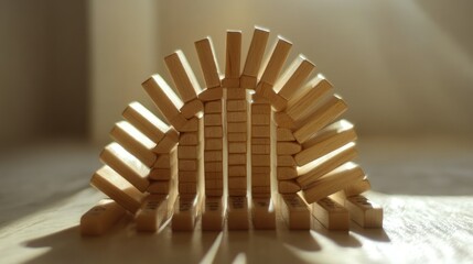Wooden blocks stacked in an arch shape, creating a tunnel.