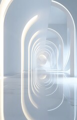 Fototapeta premium 75. A sleek 3D environment with soft reflections, smooth surfaces, and a large space for product presentation.