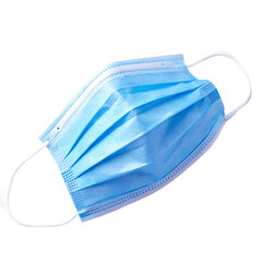 Blue surgical face mask isolated on white background, health care safety product PNG download, medical equipment for hygiene, infection prevention, and protection, clip art with clipping path
