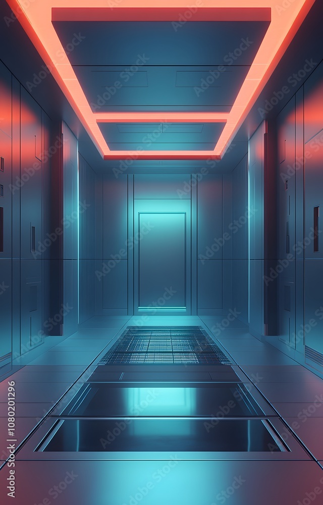 Poster 52. a high-tech 3d environment with floating panels, subtle lighting, and a clear empty space for pr