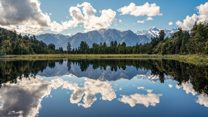 Mountain reflection on the lake, Lake Matheson, New Zealand