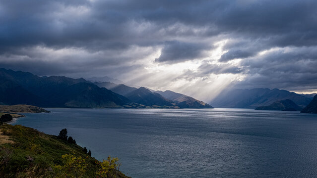 Storm over the Lake Hawea, New Zealand