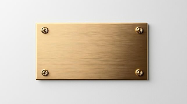 Empty gold plaque mockup, brushed metal nameplate with realistic screws, minimalist design for engraving or branding - Powered by Adobe