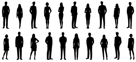 Silhouettes of businesspeople in various poses.