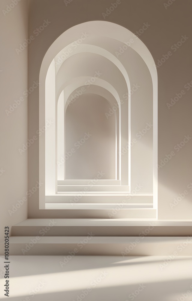 Poster 58. a minimalist 3d environment with soft curves and subtle lighting, leaving an open space for show