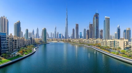 Obraz premium The modern architecture of Downtown Dubai along the Canal.