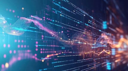 Obraz premium Abstract digital visualization of data streams and connections in a vibrant, futuristic design.
