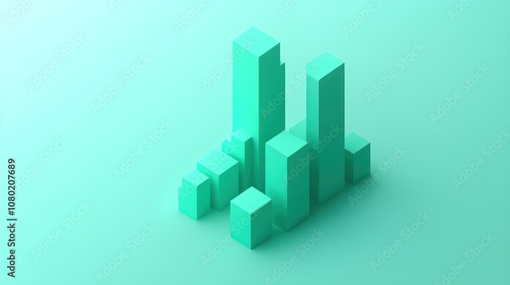 Poster Abstract 3D representation of bar graphs in a mint green color scheme.