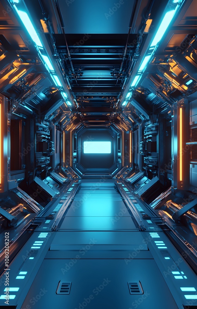 Poster 62. a futuristic 3d showcase with glowing geometric structures and an empty area in the center for a