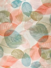The design has a light and airy feel, with leaves overlapping each other and a pastel color palette.