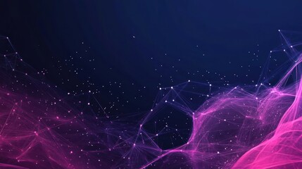 Abstract digital background with flowing lines and particles in pink and blue hues.