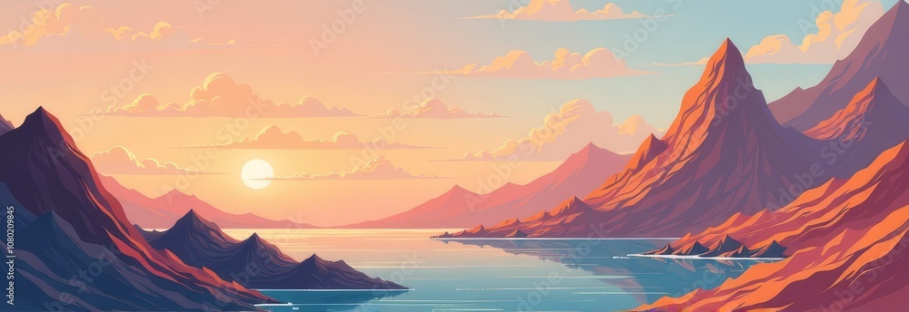 Poster a mountain range with a river running through it