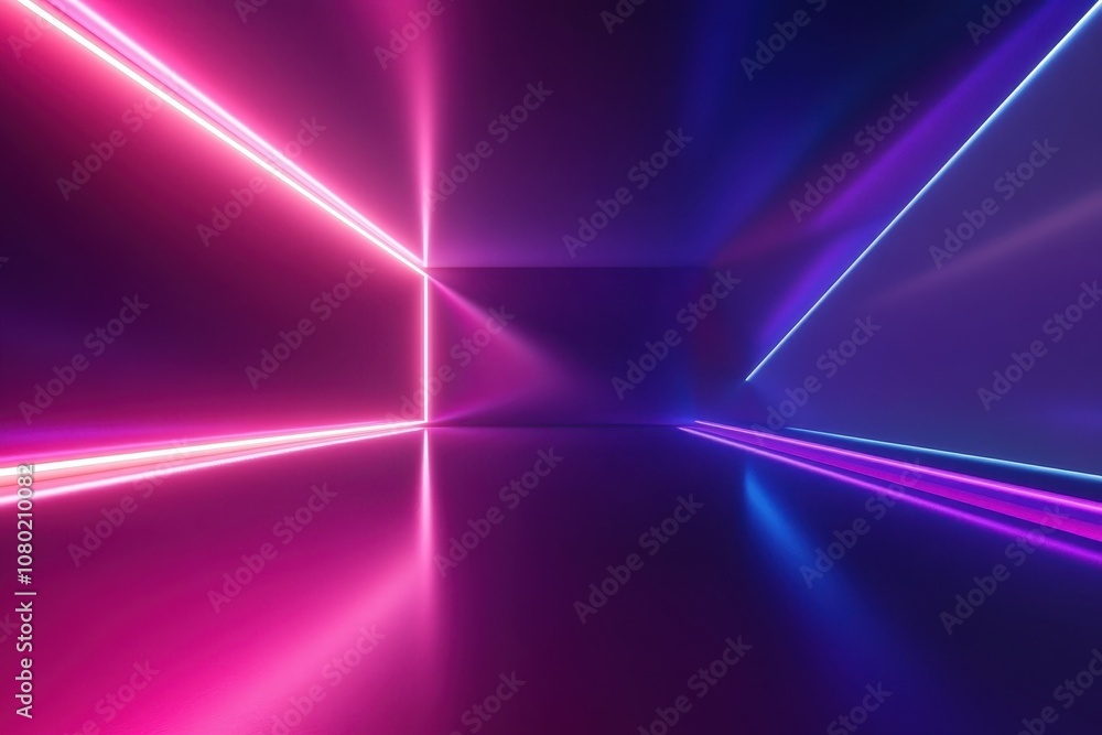 Poster sleek and simple abstract background with neon lighting and reflection for modern design, perfect fo