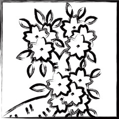 筆書き正方形ミニ花札　弥生　桜　3月　桜のカス