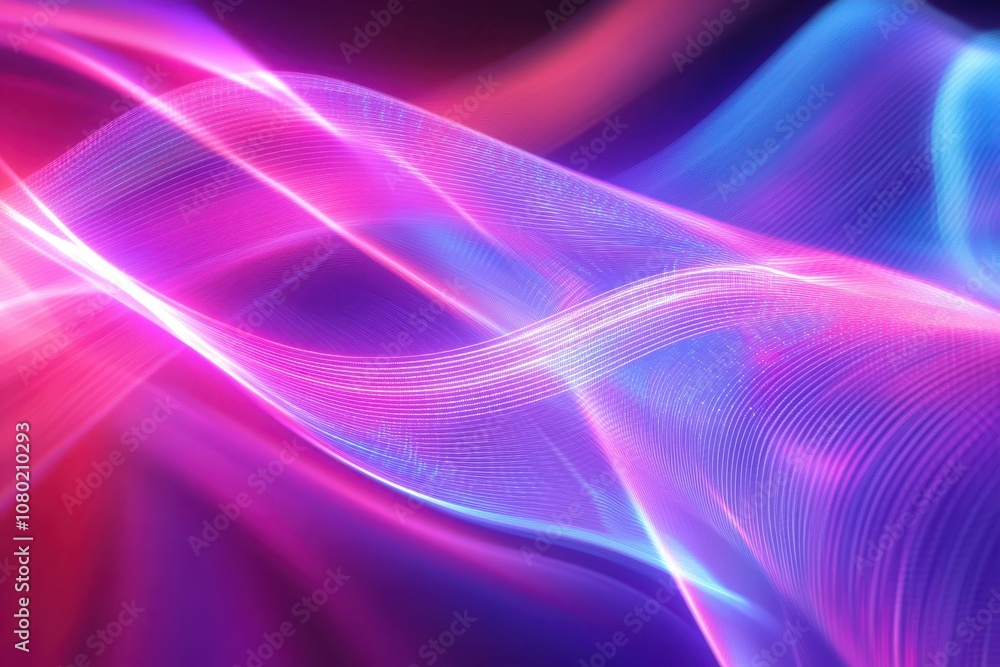 Poster smooth neon waves of light moving through space, creating an abstract background with vibrant colors