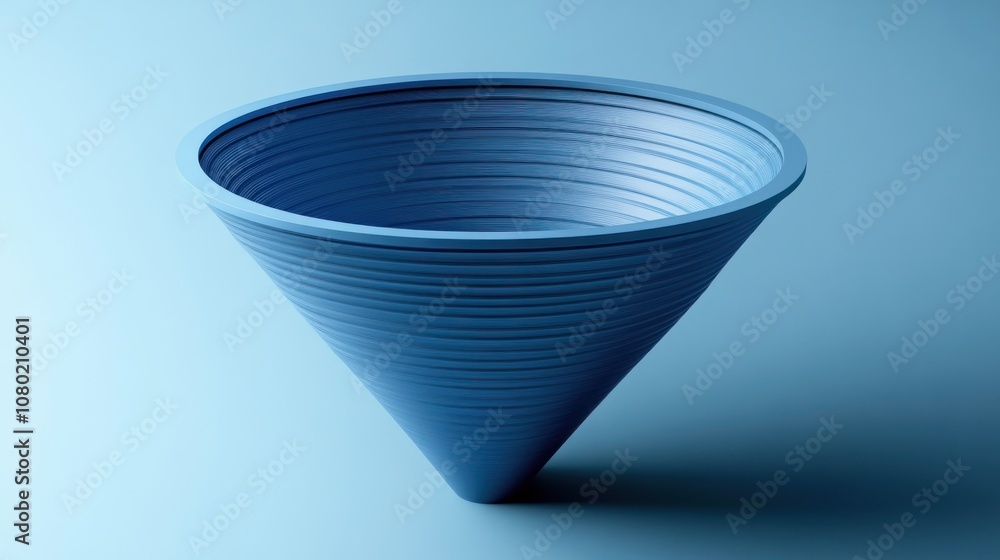 Poster A 3D-rendered blue cone-shaped object with concentric grooves on a soft gradient background.