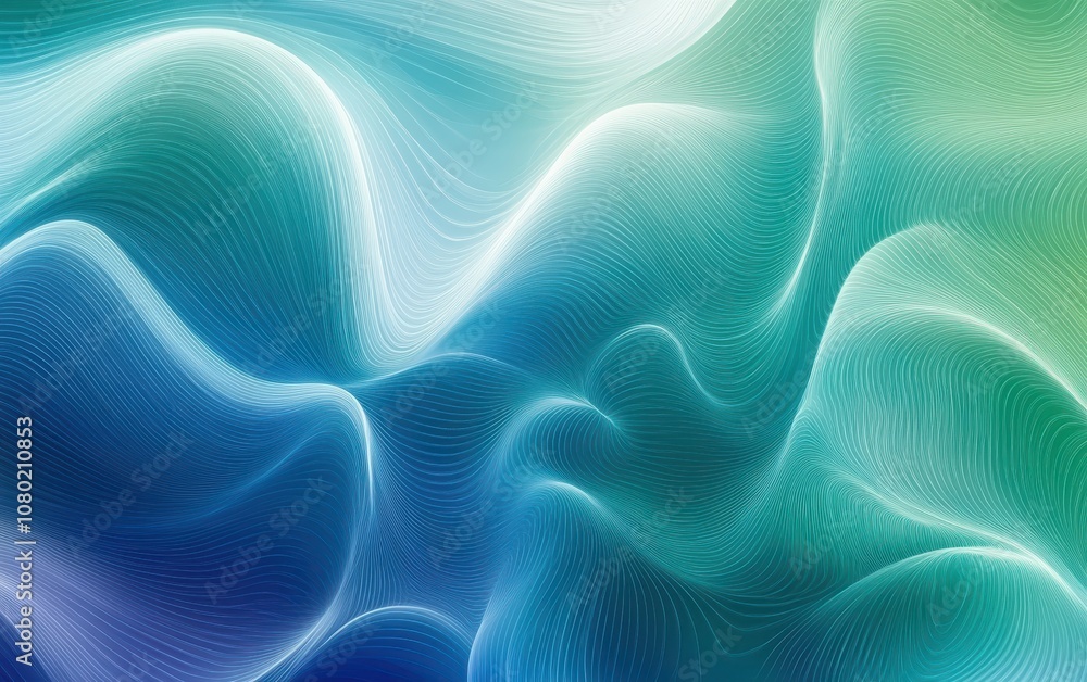 Poster abstract flowing waves in blue and green hues with smooth gradient for modern presentation backgroun