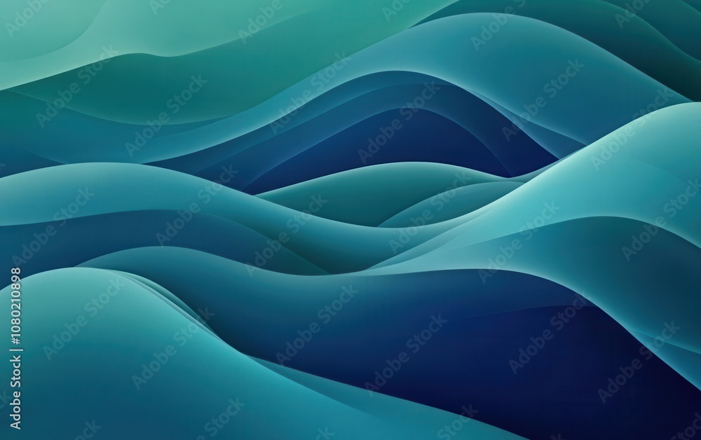 Poster sleek abstract waves in soft teal and blue tones creating a serene background for modern design proj