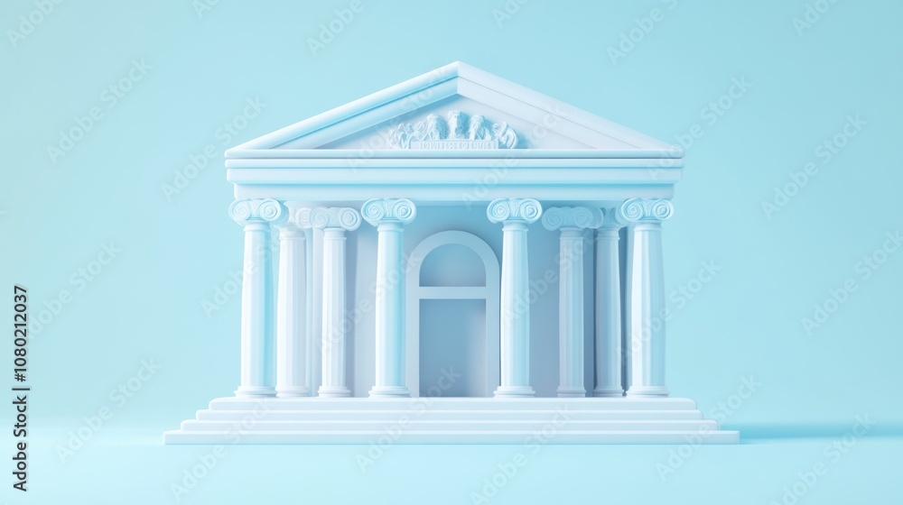 Poster A minimalist white building with columns, resembling a classical structure.
