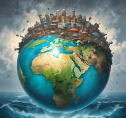 Naklejka premium Illustration of planet earth globe with plastic polution.