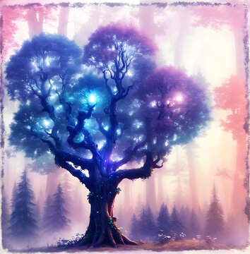 Enchanted Fantasy Tree in Mystical Forest