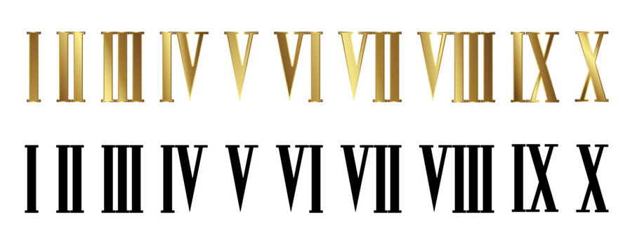 Gold Steampunk Roman numerals. Vector