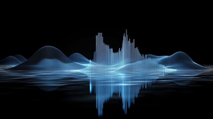 Abstract Data Landscape,3D Rendered Glowing Chart or Graph with Blue Accents on Black Background