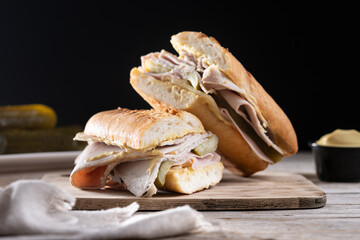 Traditional Cuban sandwich on wooden table
