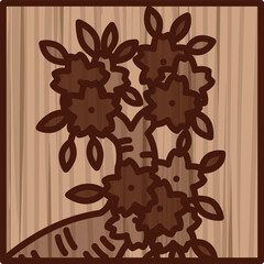 木彫り正方形ミニ花札　弥生　桜　3月　桜のカス