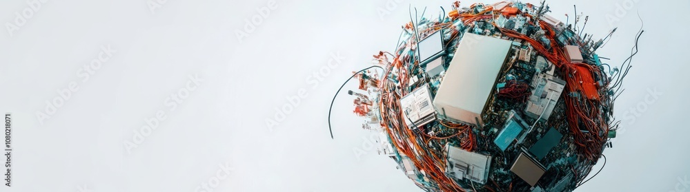 Poster Abstract representation of technology and innovation with circuit-like elements.