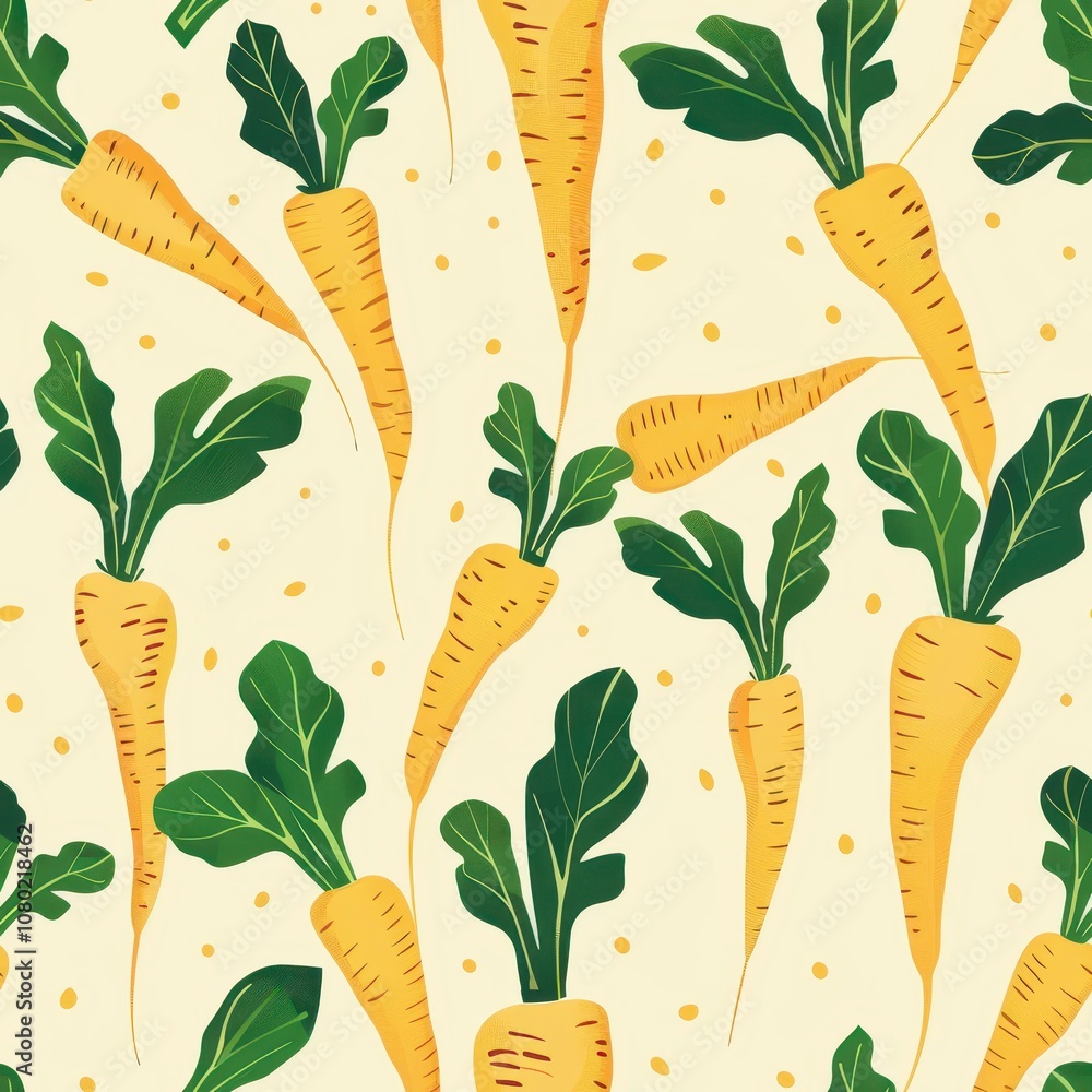 Poster seamless minimal pattern featuring parsnips and leaves for fabric design, ideal for textiles, backgr