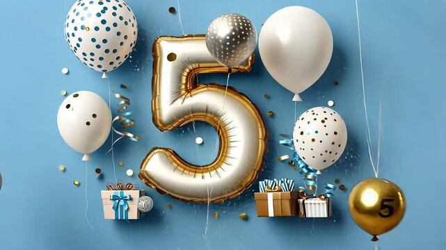 Five anniversary birthday celebration with balloons F