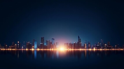 Obraz premium Abstract night cityscape with extreme artificial lighting, sharp contrast, surreal reflections, futuristic atmosphere