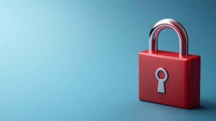Fototapeta premium Red padlock on blue background, symbolizing security protection and data privacy in the digital age