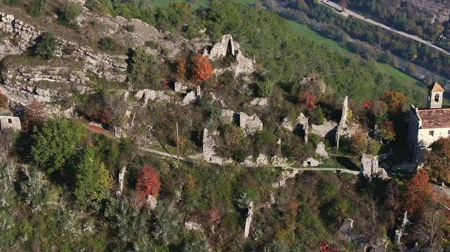 Aerial drone view of the old village of Tournefort