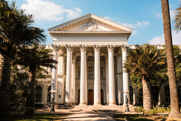 The front of Former National Congress Building (ex Congreso Nacional) in Santiago, Chile. It was the home of the Chilean Congress before it relocated to Valparaiso during the Pinochet dictatorship.