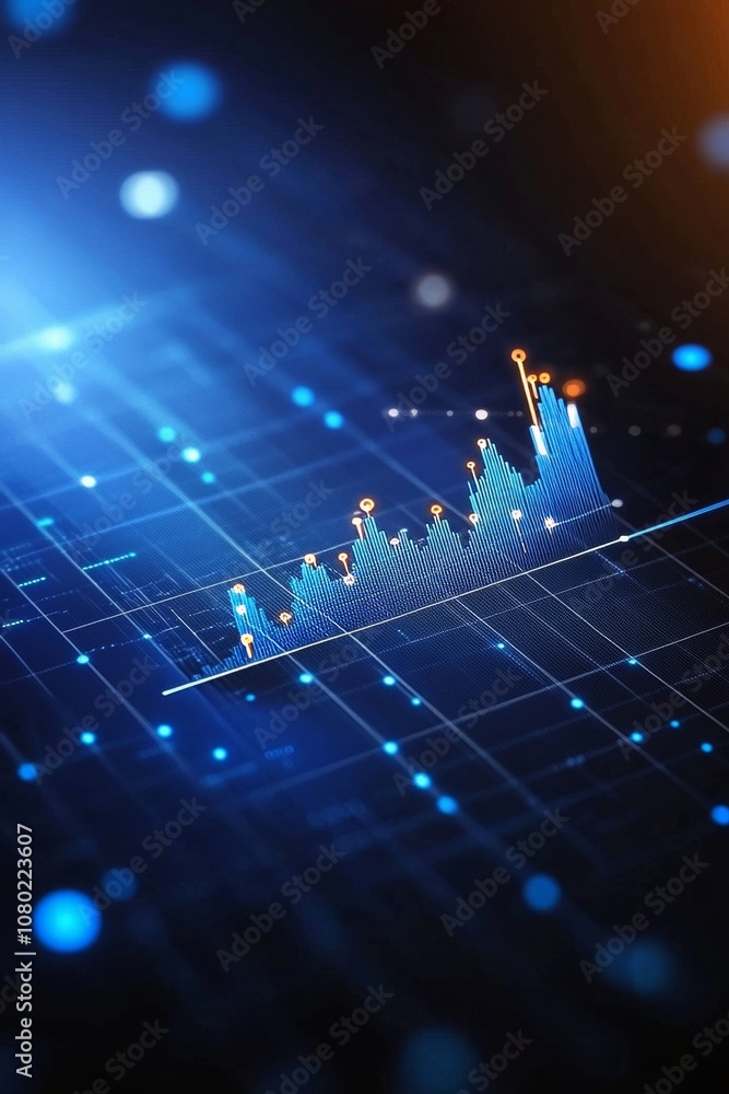 Aufkleber glossy 3d chart on technology background, business analytics data visualization of financial growth