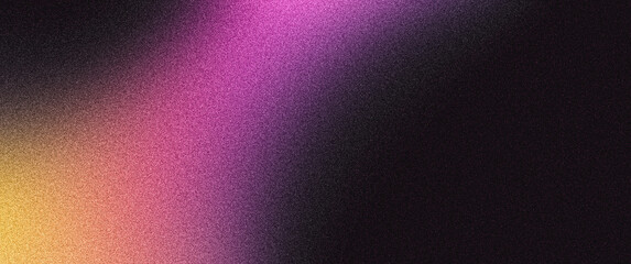 Grainy abstract background, magenta pink purple yellow banner poster header cover wallpaper design, noise texture vibrant glowing color gradient shape on black backdrop